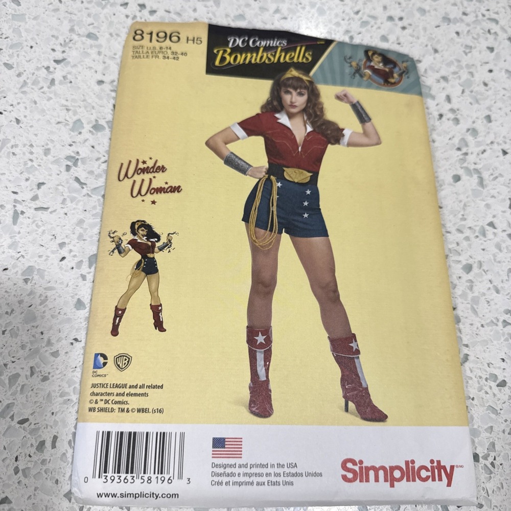 DC Bombshells Wonder Woman Costume Pattern 8196 H5 US Sz 6-14 Simplicity Uncut